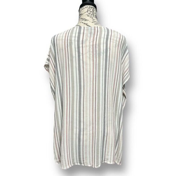 Torrid 2X Beige Pink Stripe Button Front Tie Hem Blouse Boho Cottagecore Preppy - Picture 6 of 9